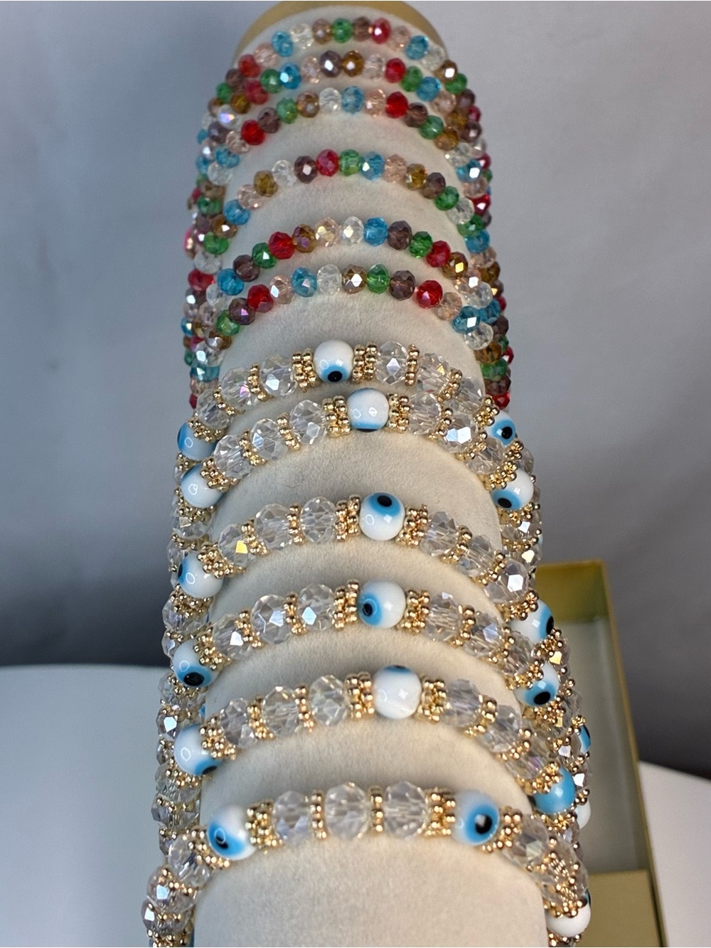 Gold Crystal and Multicolor Evil Eye Beaded Bracelets New Without Tags